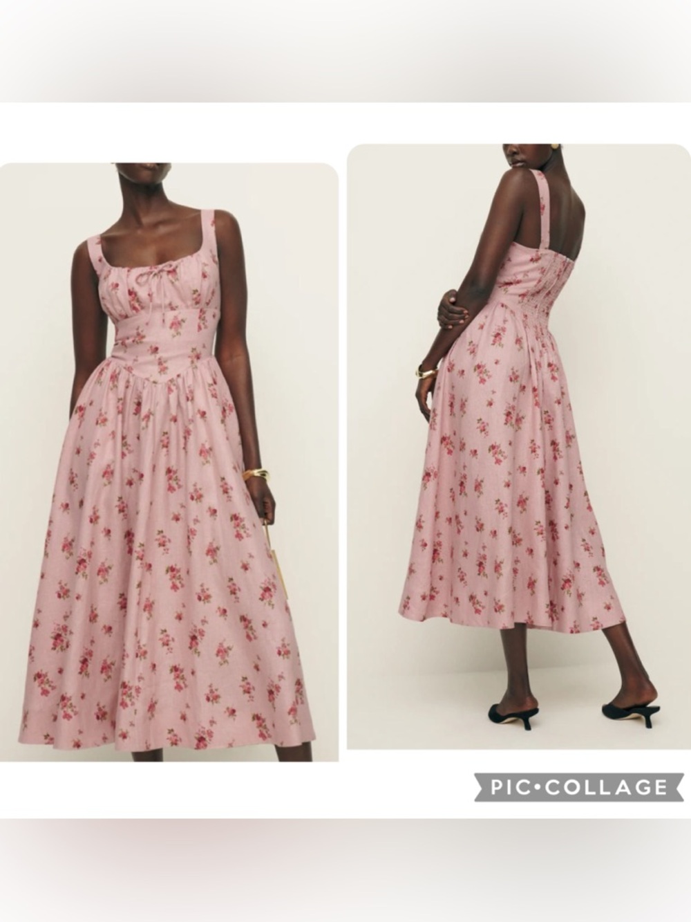 NWT Reformation Balia Basque Waist Linen Midi Dress Tea Time w Pockets Size 12